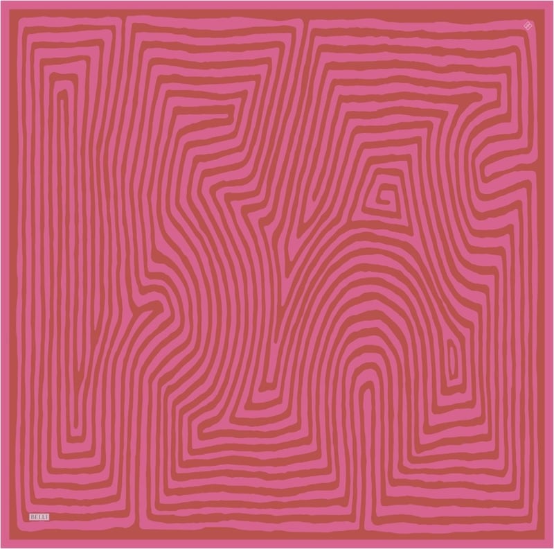 Pembe Geometrik Desen %100 Twill İpek Eşarp 4325-57