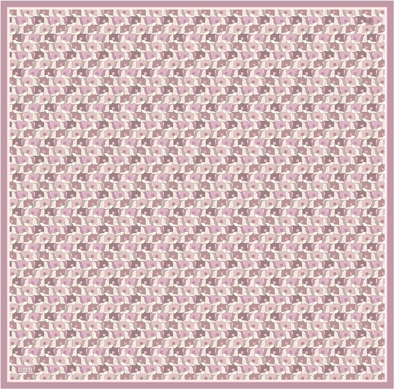 Pembe Geometrik Desen %100 Twill İpek Eşarp 4402-06