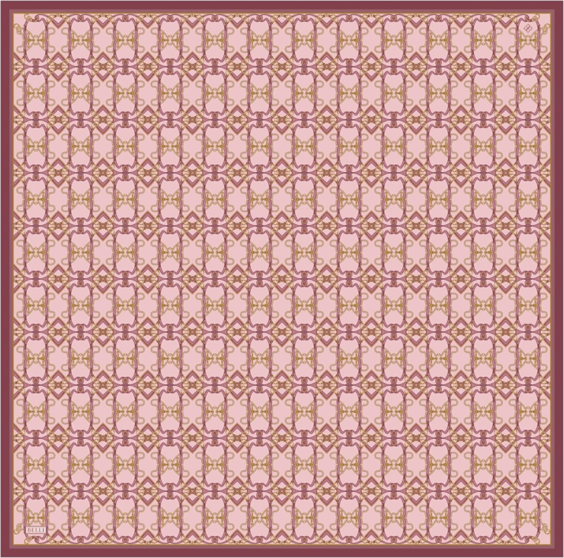 Pembe Klasik Desen %100 Twill İpek Eşarp 4328-02