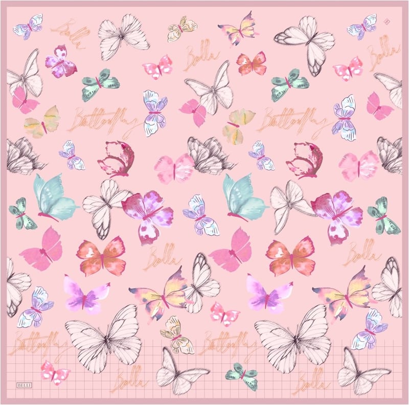 Pembe Obje Desen %100 Twill İpek Eşarp 4329-02