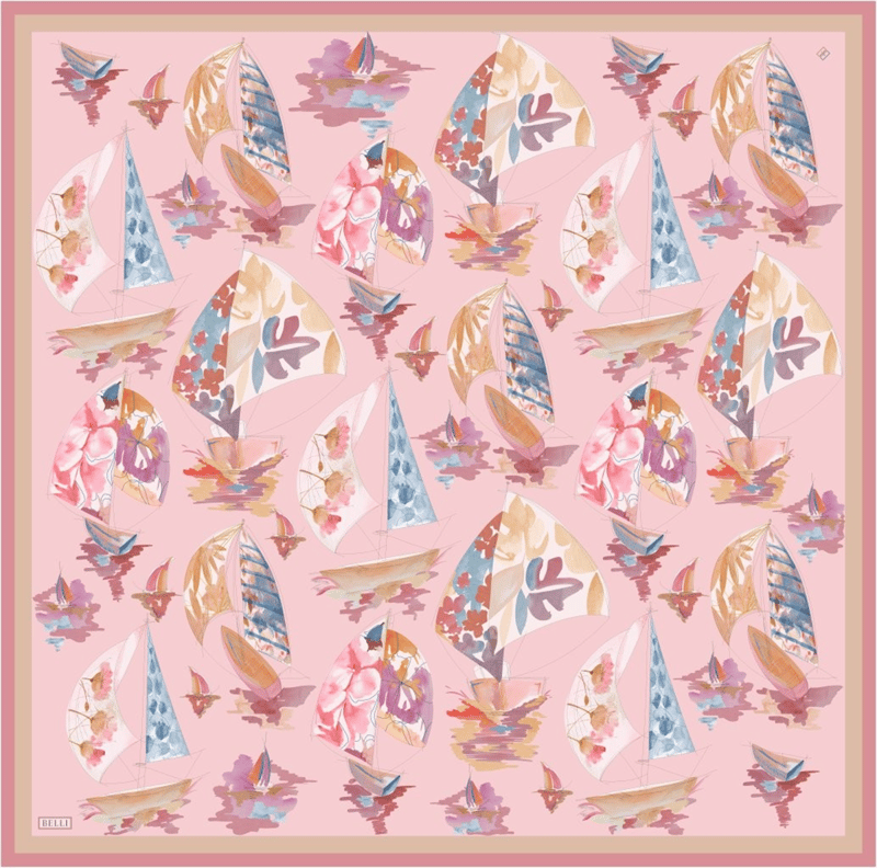 Pembe Obje Desen %100 Twill İpek Eşarp 4316-01