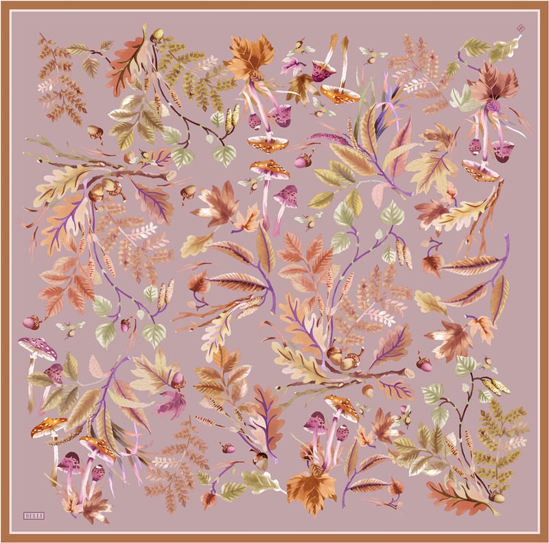 Pembe Soyut Desen %100 Twill İpek Eşarp 4412-52