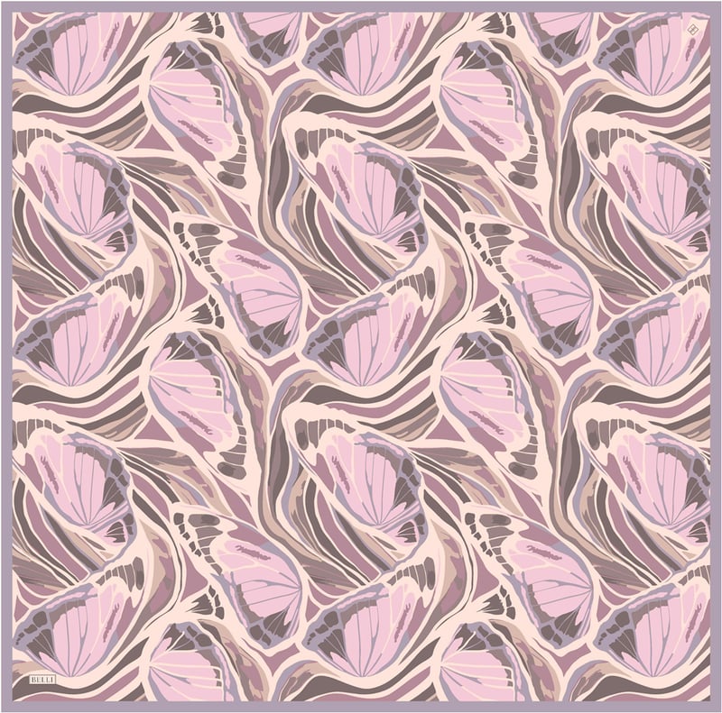 Pembe Soyut Desen %100 Twill İpek Eşarp 4417-04