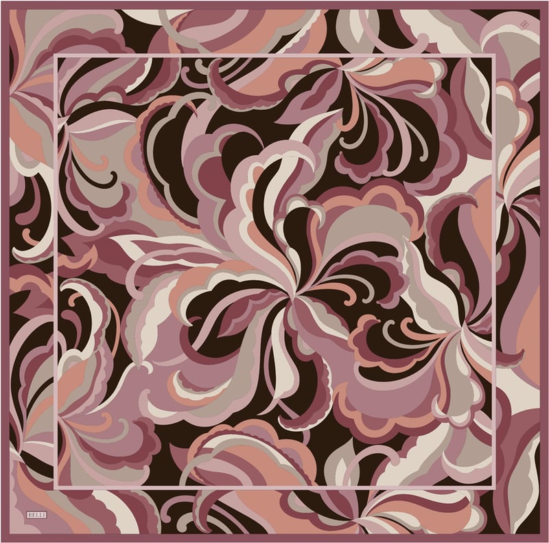 Pembe Soyut Desen %100 Twill İpek Eşarp 4414-32