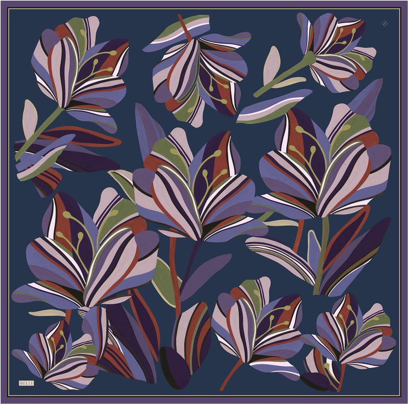 Petrol Çiçek Deseni %100 Twill İpek Eşarp 4410-32