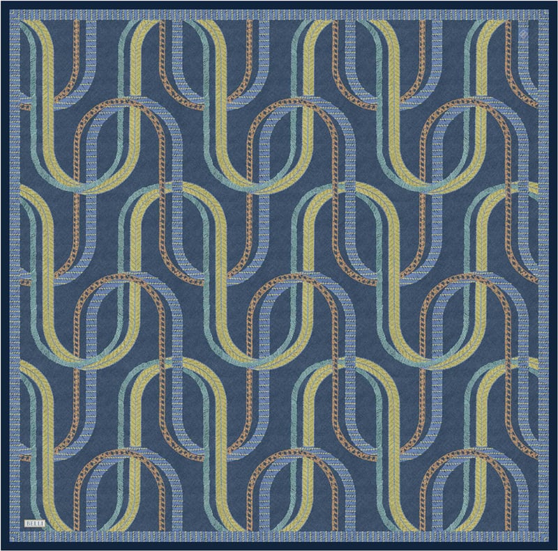 Petrol Geometrik Desen %100 Twill İpek Eşarp 4424-33