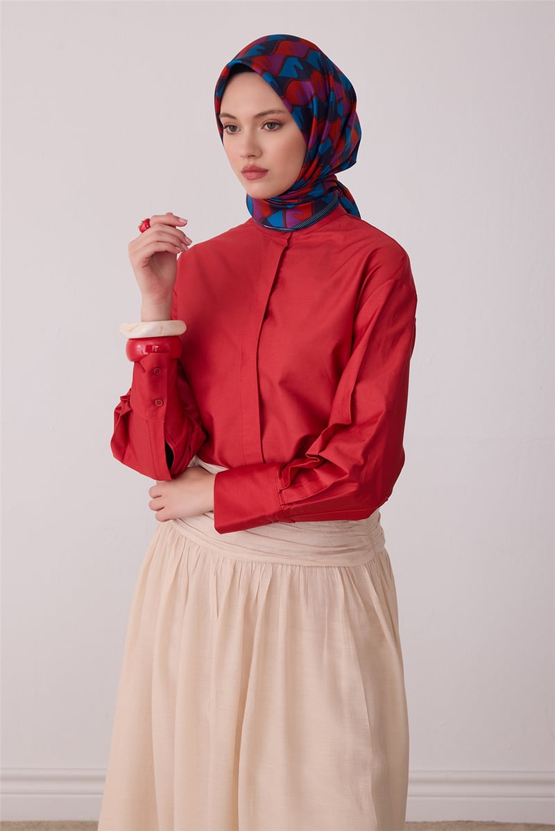 Petrol Geometrik Desen %100 Twill İpek Eşarp 4406-31