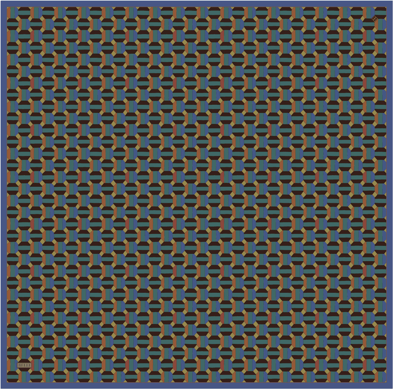 Petrol Geometrik Desen %100 Twill İpek Eşarp 4407-01