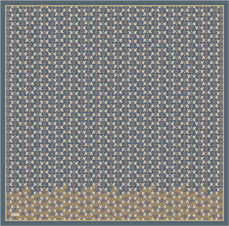 Petrol Geometrik Desen %100 Twill İpek Eşarp 4403-53