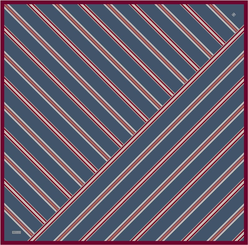 Petrol Geometrik Desen %100 Twill İpek Eşarp 4405-02