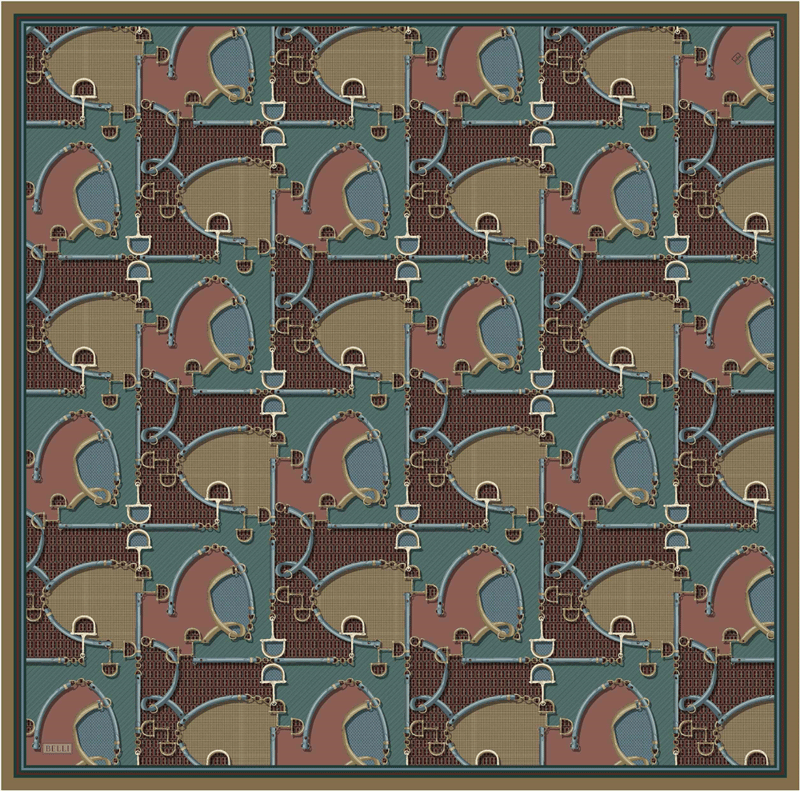 Petrol Geometrik Desen %100 Twill İpek Eşarp 4400-01