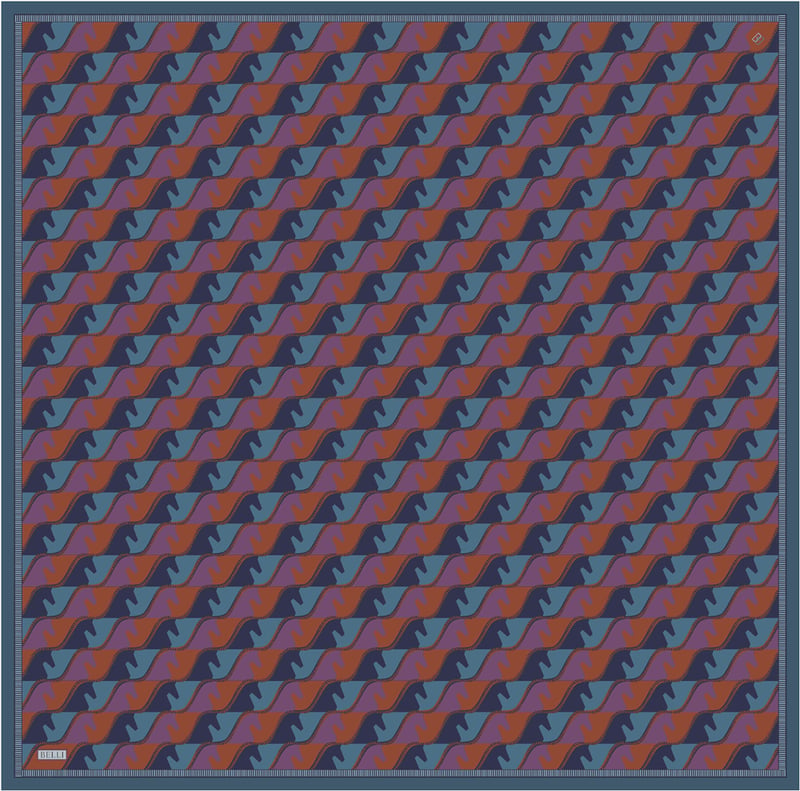 Petrol Geometrik Desen %100 Twill İpek Eşarp 4406-31