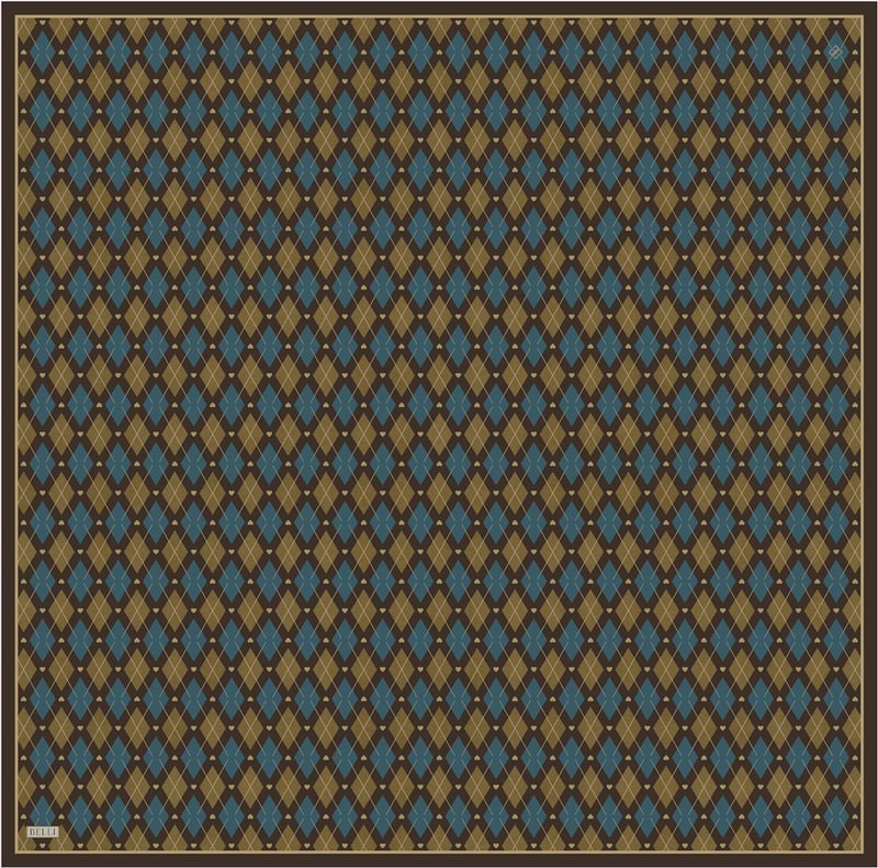 Petrol Geometrik Desen %100 Twill İpek Eşarp 4408-52