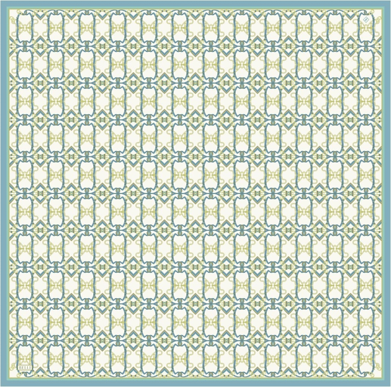 Petrol Mavisi Ekru Klasik Desen %100 Twill İpek Eşarp 4328-82