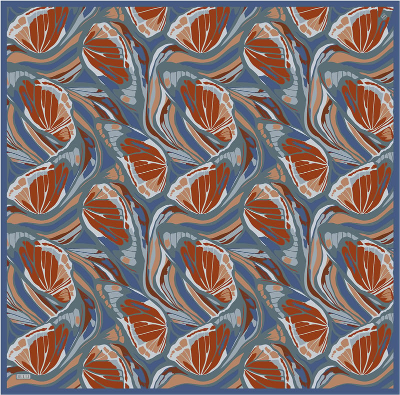 Petrol Soyut Desen %100 Twill İpek Eşarp 4417-52
