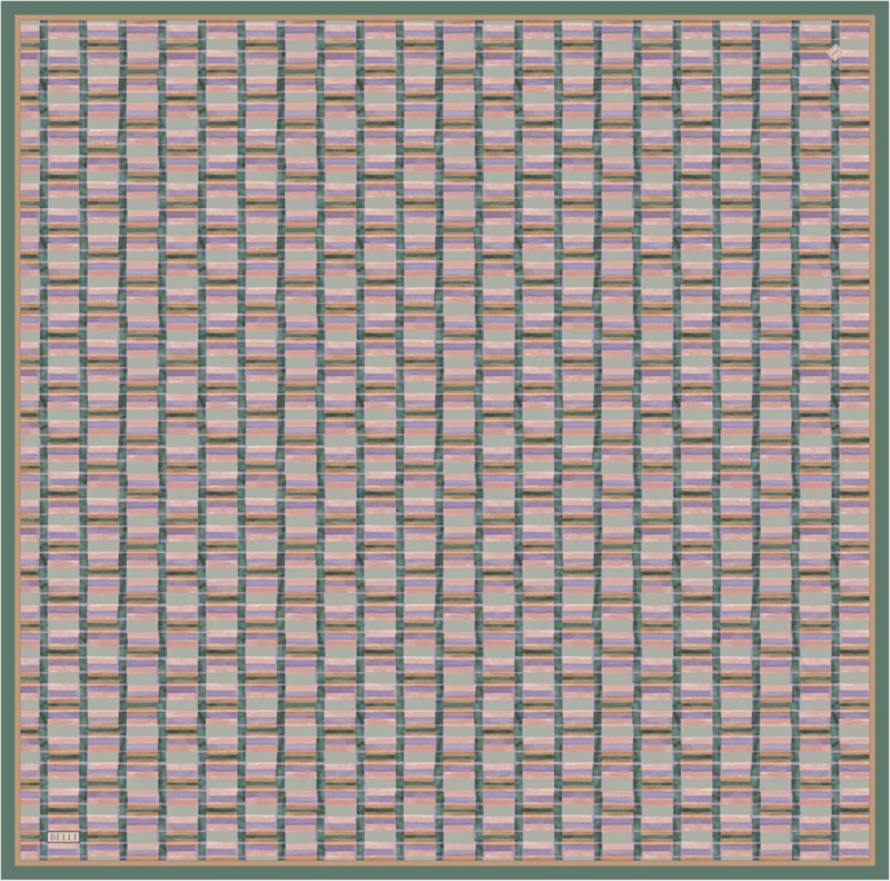 Petrol Yeşili Çok Renkli Geometrik Desen %100 Twill İpek Eşarp 4302-82