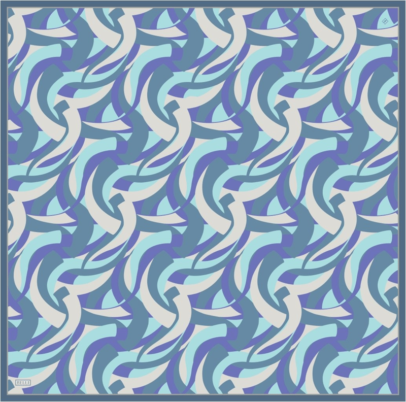 Saks Çok Renkli Geometrik Desen %100 Twill İpek Eşarp 4327-51