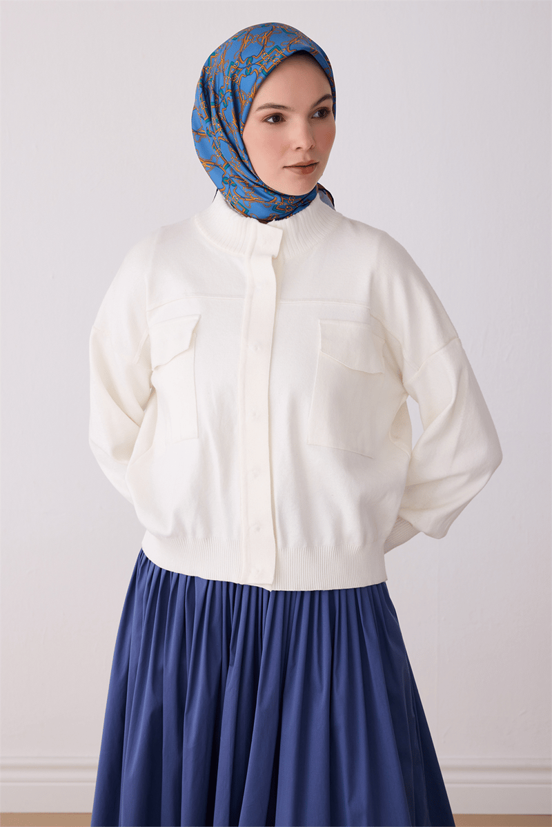 Saks Çok Renkli Klasik Desen %100 Twill İpek Eşarp 4328-04