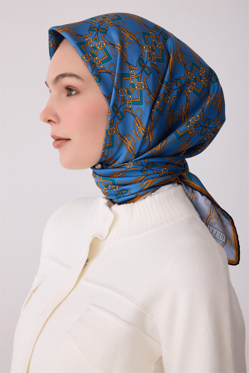 Saks Çok Renkli Klasik Desen %100 Twill İpek Eşarp 4328-04