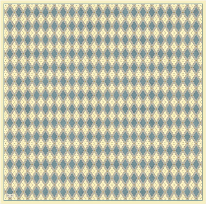 Sarı Geometrik Desen %100 Twill İpek Eşarp 4408-86