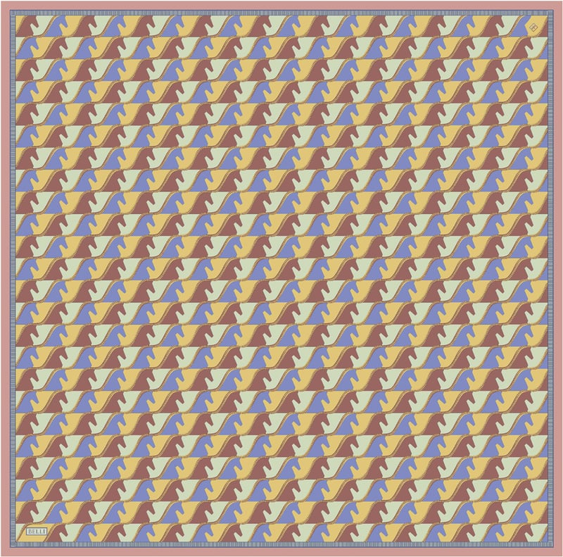 Sarı Geometrik Desen %100 Twill İpek Eşarp 4406-32