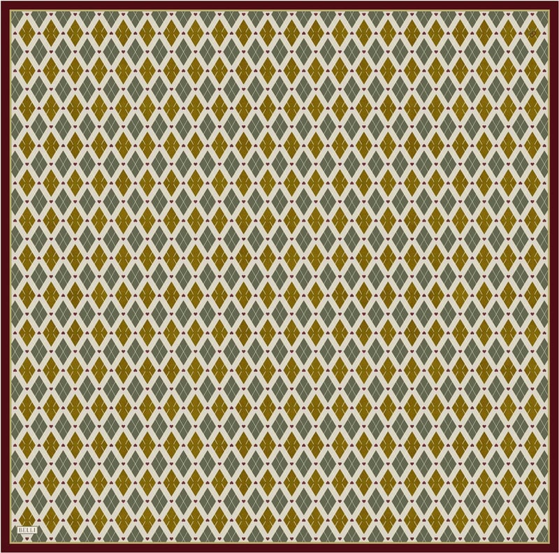 Sarı Geometrik Desen %100 Twill İpek Eşarp 4408-04