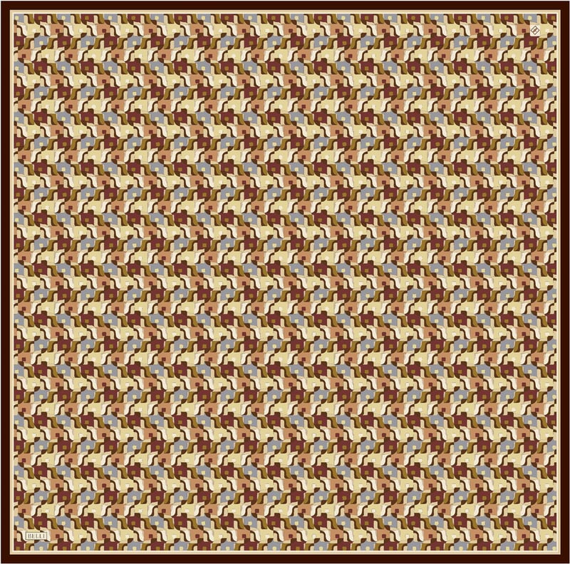 Sarı Geometrik Desen %100 Twill İpek Eşarp 4402-02