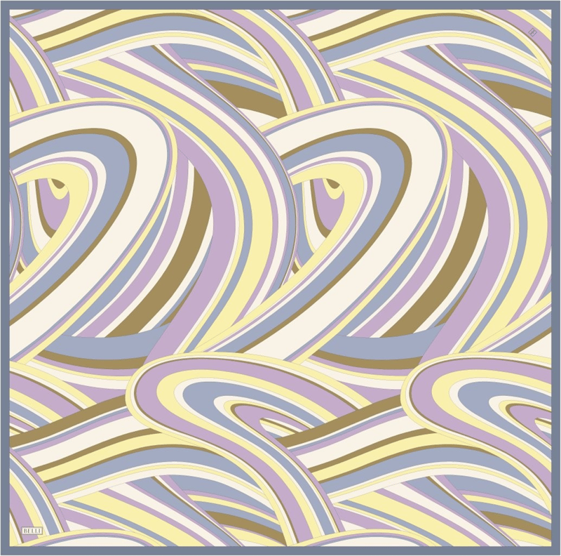Sarı Lila Geometrik Desen %100 Twill İpek Eşarp 4311-03