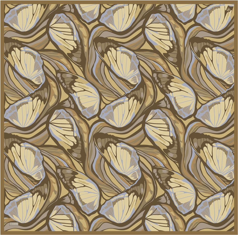 Sarı Soyut Desen %100 Twill İpek Eşarp 4417-05