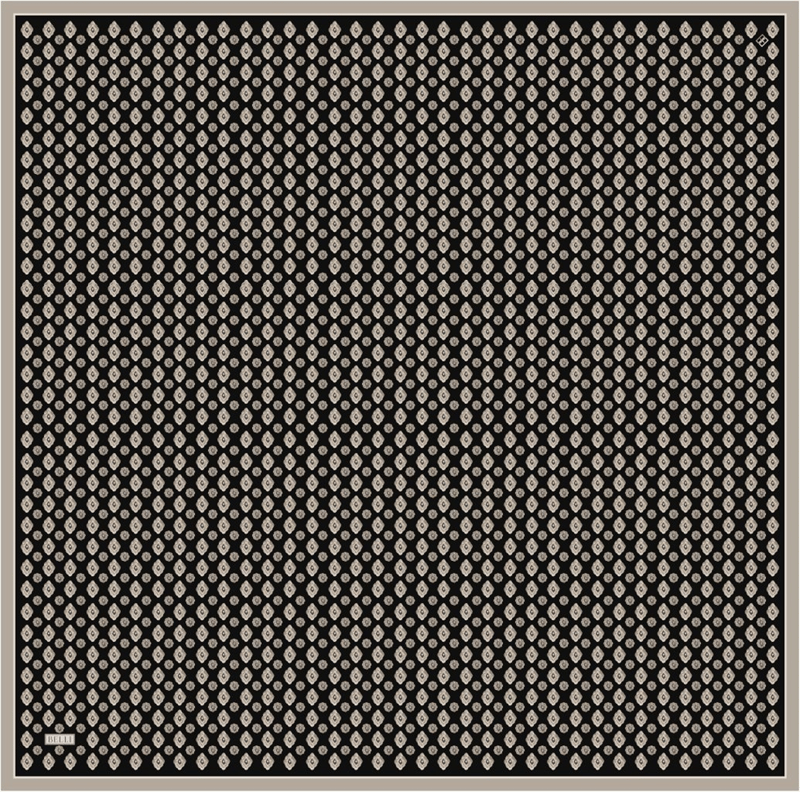 Siyah Etnik Desen %100 Twill İpek Eşarp 4308-85