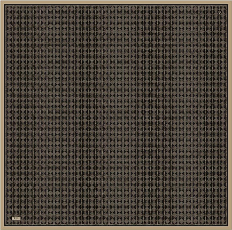 Siyah Geometrik Desen %100 Twill İpek Eşarp 4425-01