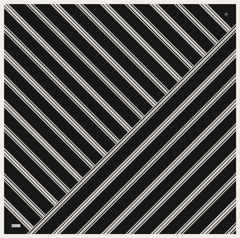 Siyah Geometrik Desen %100 Twill İpek Eşarp 4405-81