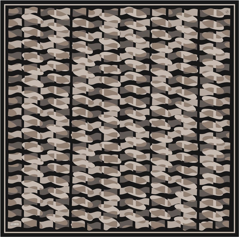 Siyah Geometrik Desen %100 Twill İpek Eşarp 4420-57