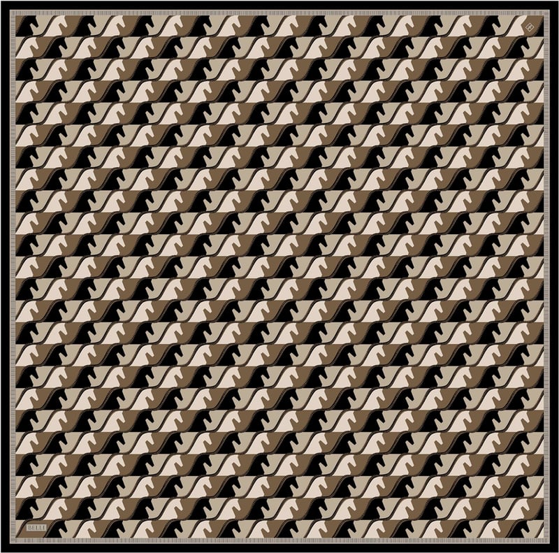 Siyah Geometrik Desen %100 Twill İpek Eşarp 4406-05