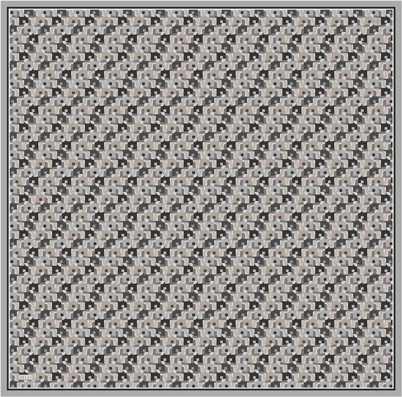 Siyah Geometrik Desen %100 Twill İpek Eşarp 4402-32