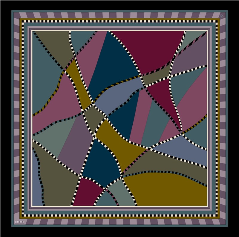 Siyah Geometrik Desen %100 Twill İpek Eşarp 4419-05