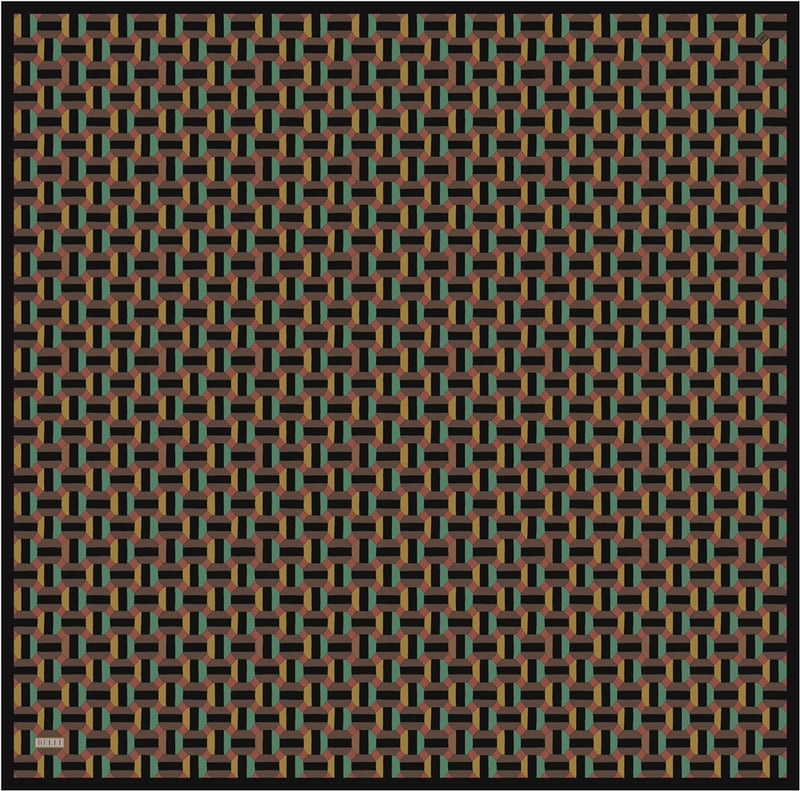 Siyah Geometrik Desen %100 Twill İpek Eşarp 4407-55