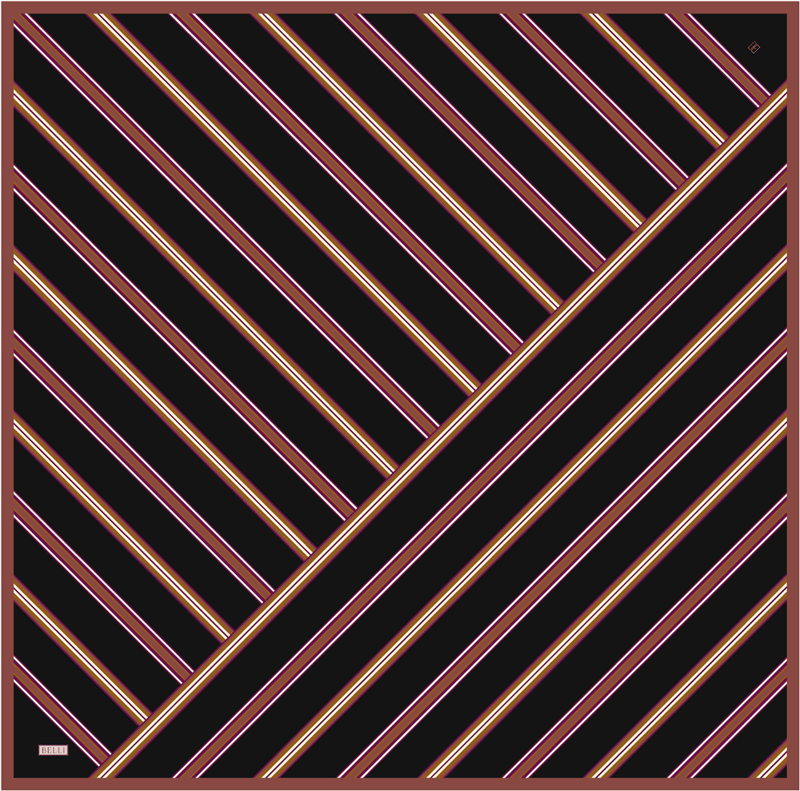 Siyah Geometrik Desen %100 Twill İpek Eşarp 4405-52