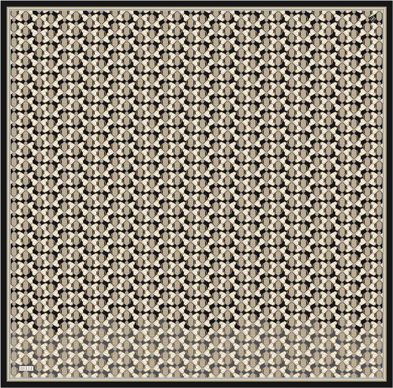 Siyah Geometrik Desen %100 Twill İpek Eşarp 4403-84