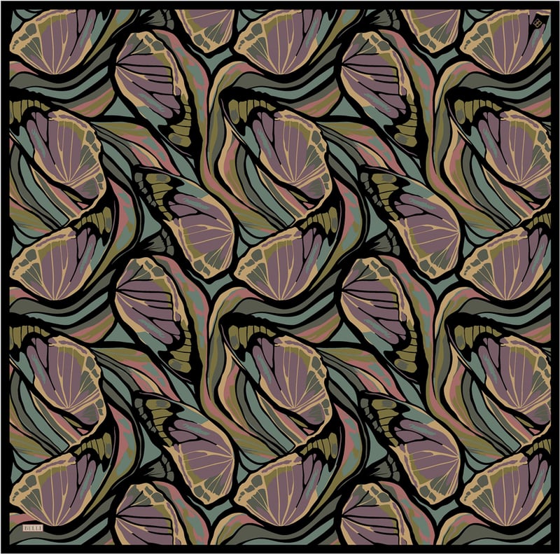 Siyah Soyut Desen %100 Twill İpek Eşarp 4417-37