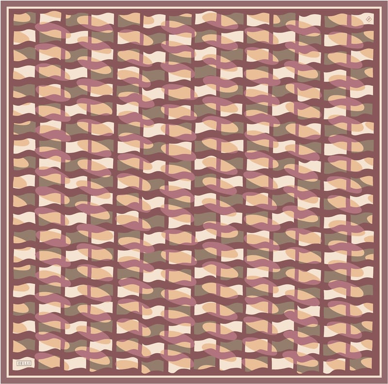 Somon Geometrik Desen %100 Twill İpek Eşarp 4420-02