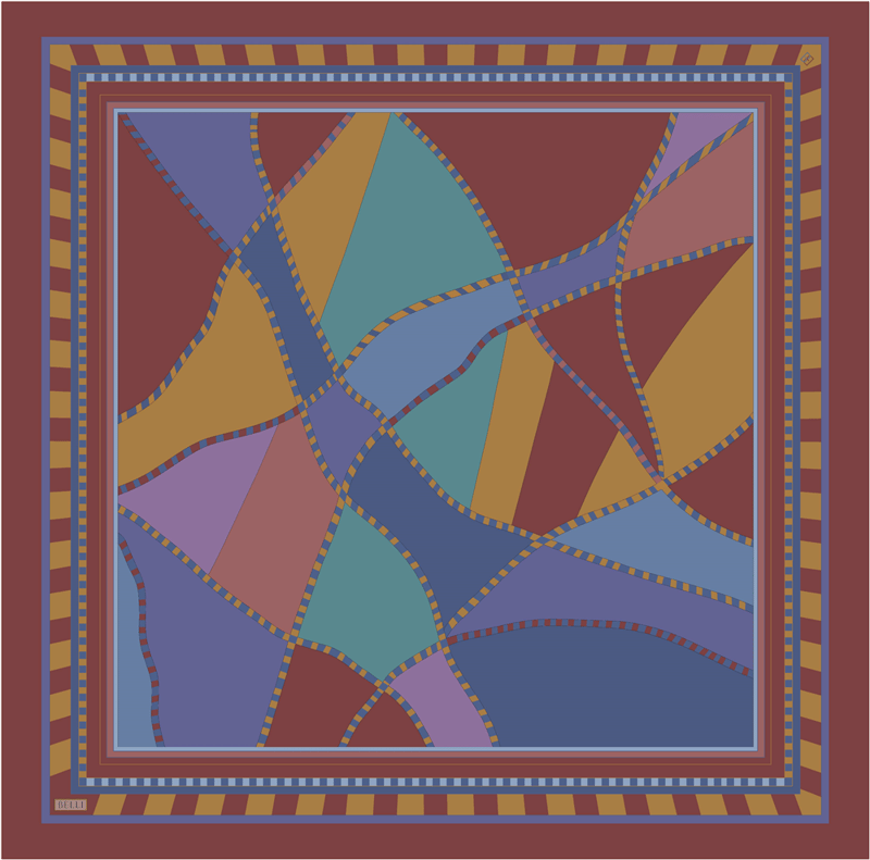 Taba Geometrik Desen %100 Twill İpek Eşarp 4419-51