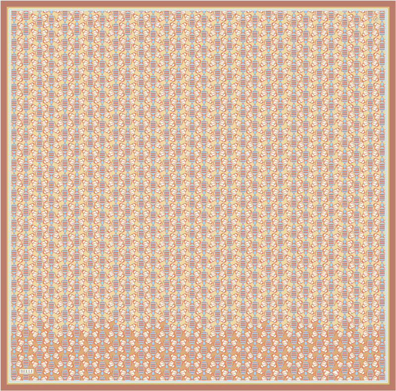 Turuncu Geometrik Desen %100 Twill İpek Eşarp 4403-81