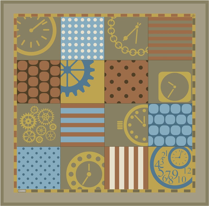 yağ yeşili Obje Desen %100 Twill İpek Eşarp 4409-58
