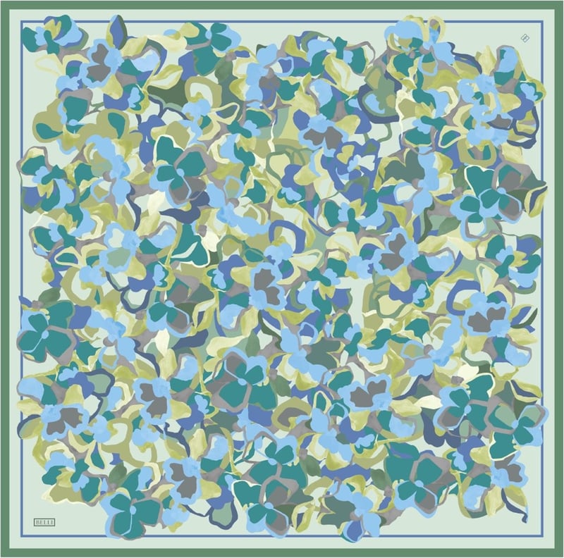 Yeşil Çiçek Desen %100 Twill İpek Eşarp 4312-82