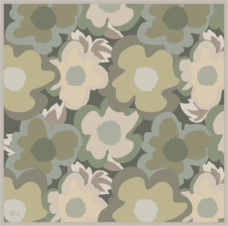 Yeşil Çiçek Desen %100 Twill İpek Eşarp 4306-36