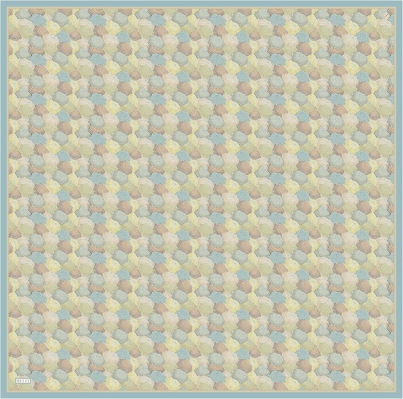 Yeşil Çok Renkli Obje Desen %100 Twill İpek Eşarp 4313-82