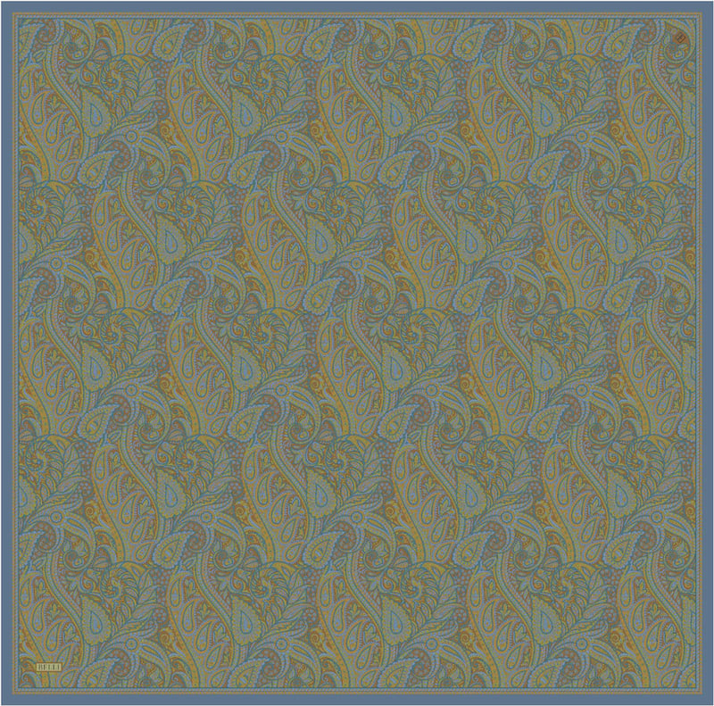 Yeşil Etnik Desen %100 Twill İpek Eşarp 4404-04