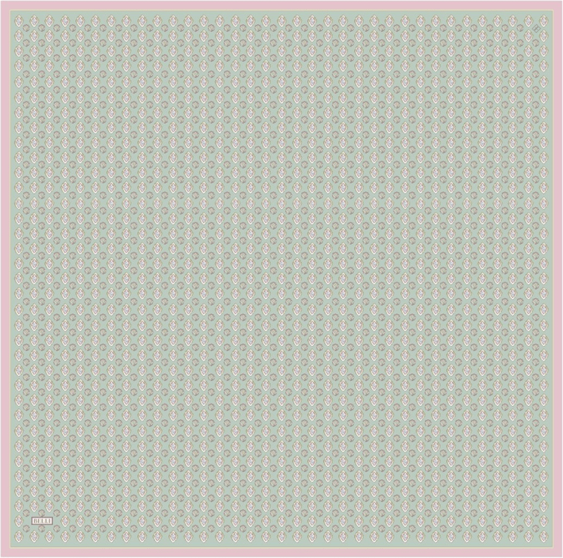 Yeşil Etnik Desen %100 Twill İpek Eşarp 4308-34