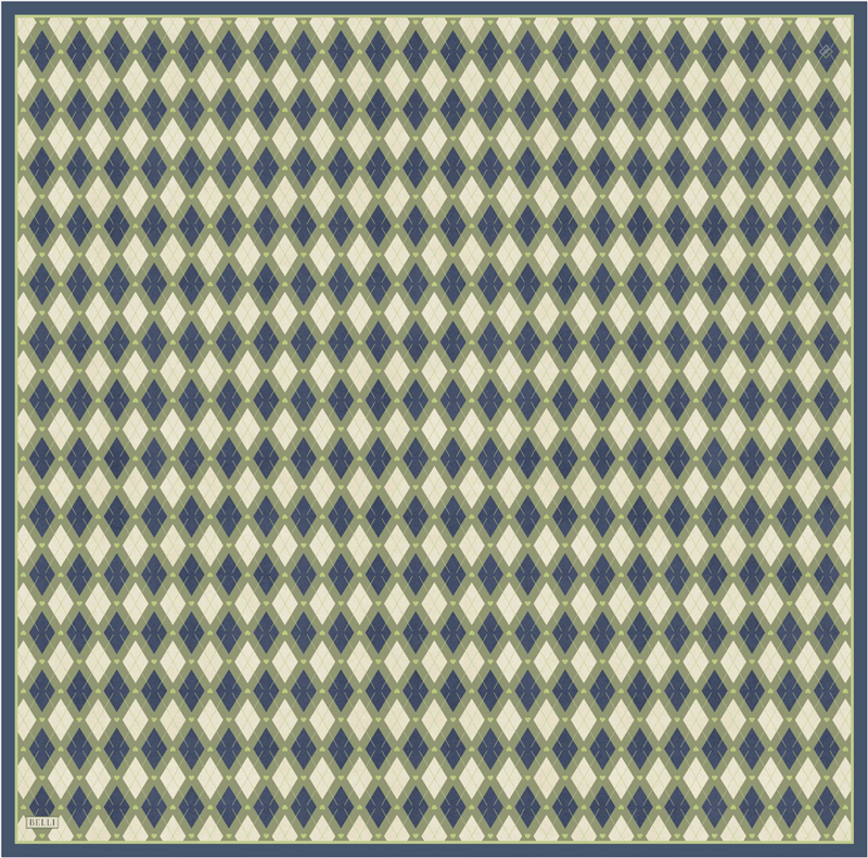 Yeşil Geometrik Desen %100 Twill İpek Eşarp 4408-85